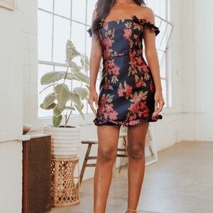 Never been worn - Lulu's Black and Red Floral Mini Dress.